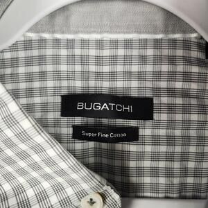 Bugatchi Shirt Mens Large Gray Check Super Fine Cotton Short Sleeve Button Front